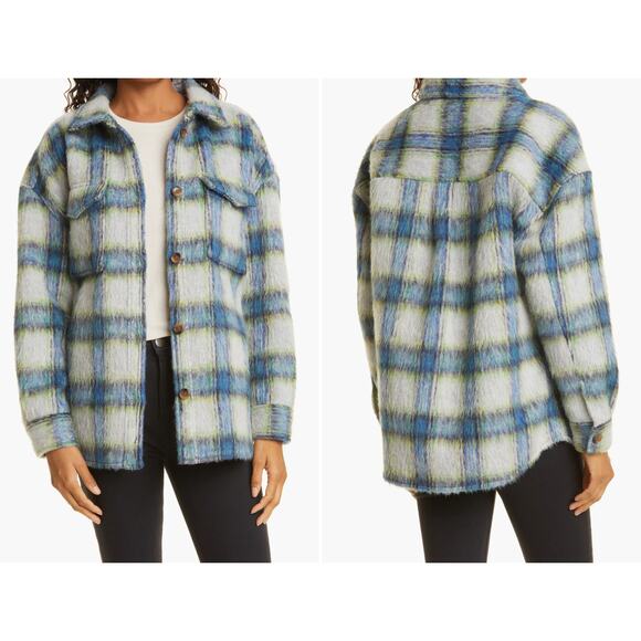 RAILS Turner Plaid Oversize Shirt Jacket Cobalt Lime Smoke M NWT - Picture 1 of 7